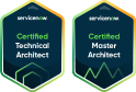 ServiceNow Certified Technical Architect and Certified Master Architect badges